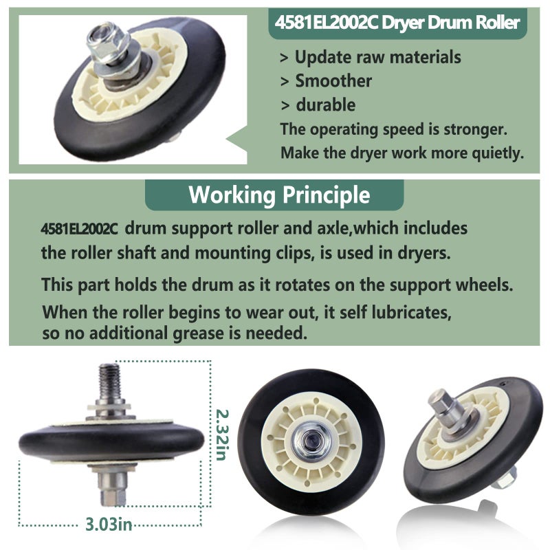Monkemon Upgraded Dryer Repair Kit Compatible with LG Kenmore Dryers Includes 4581EL2002C Dryer Drum Roller 4400EL2001A Dryer Belt 4561EL3002A Idler Pulley and Springï¼ŒFigures 6 and 7 are Fit Models - Image 3